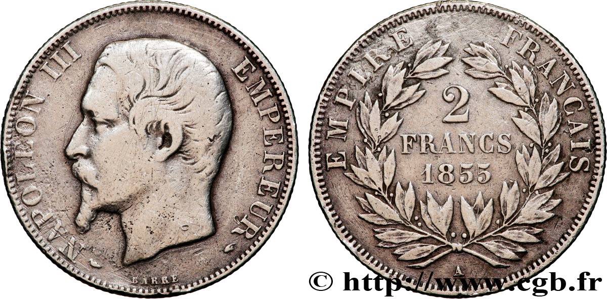 2 francs Napoléon III, tête nue 1855 Paris F.262/3 MB 