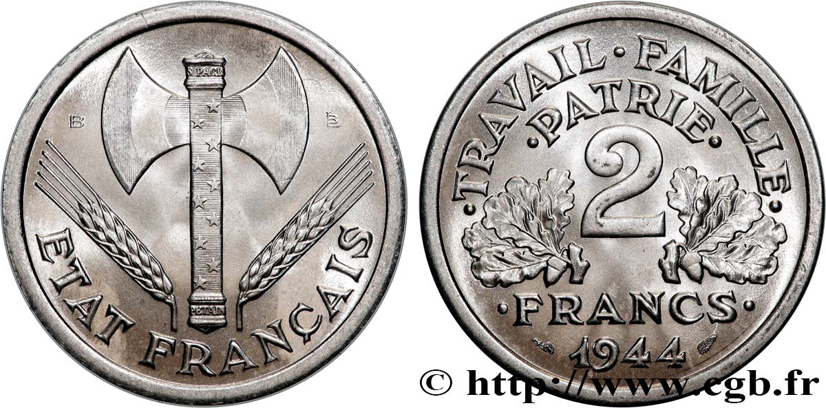 2 francs Francisque 1944 Beaumont-Le-Roger F.270/5 FDC65 