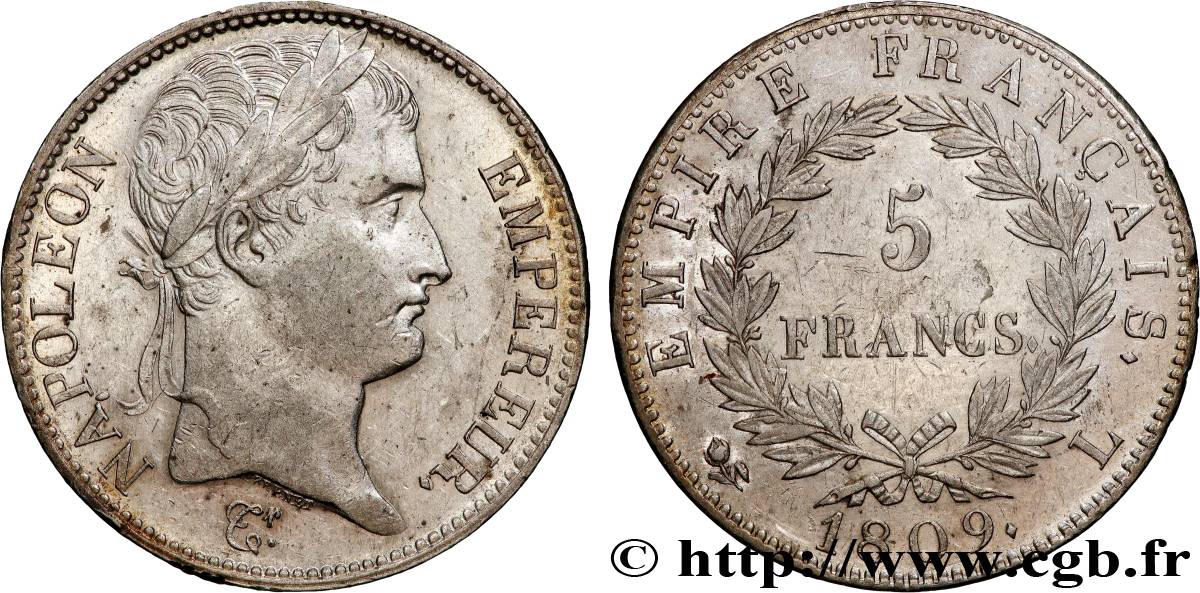 5 francs Napoléon Empereur, Empire français 1809 Bayonne F.307/8 q.SPL 