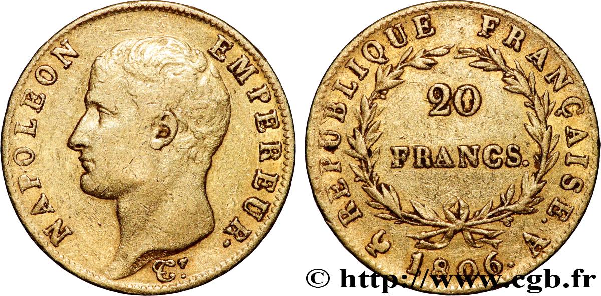 20 francs or Napoléon tête nue, Calendrier grégorien 1806 Paris F.513/1 VF 