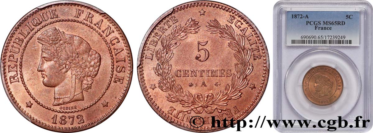 5 centimes Cérès 1872 Paris F.118/4 FDC65 PCGS