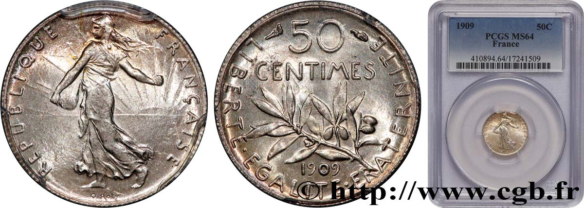50 centimes Semeuse 1909  F.190/16 SPL64 PCGS