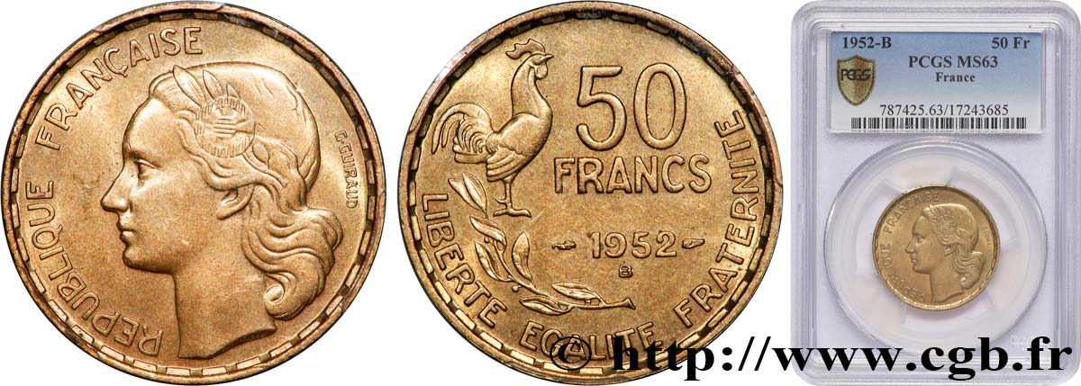 50 francs Guiraud 1952 Beaumont-le-Roger F.425/9 SPL63 PCGS