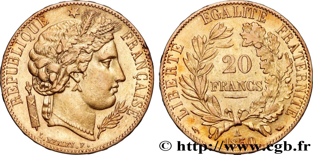 20 francs or Cérès 1850 Paris F.529/3 XF 