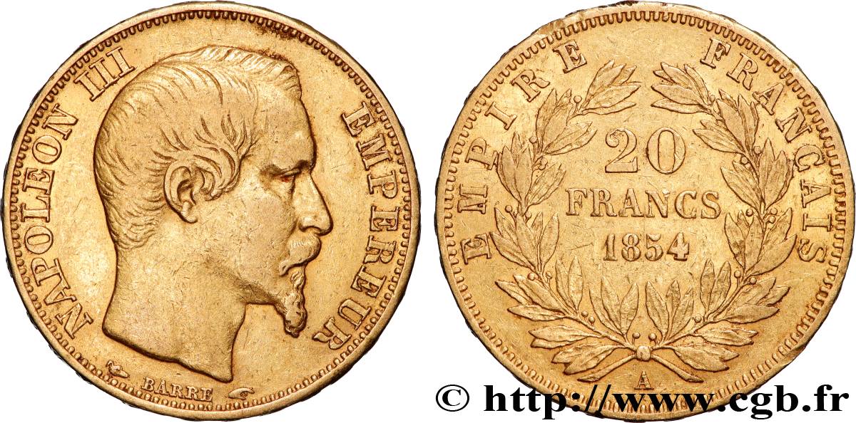 20 francs or Napoléon III, tête nue 1854 Paris F.531/2 TTB 