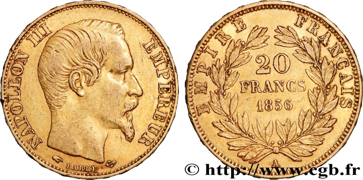 20 francs or Napoléon III, tête nue 1856 Paris F.531/9 SS 