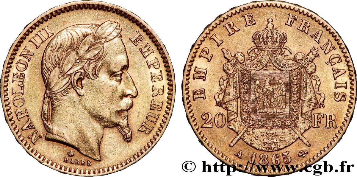 20 francs or Napoléon III, tête laurée 1865 Paris F.532/11 q.SPL 