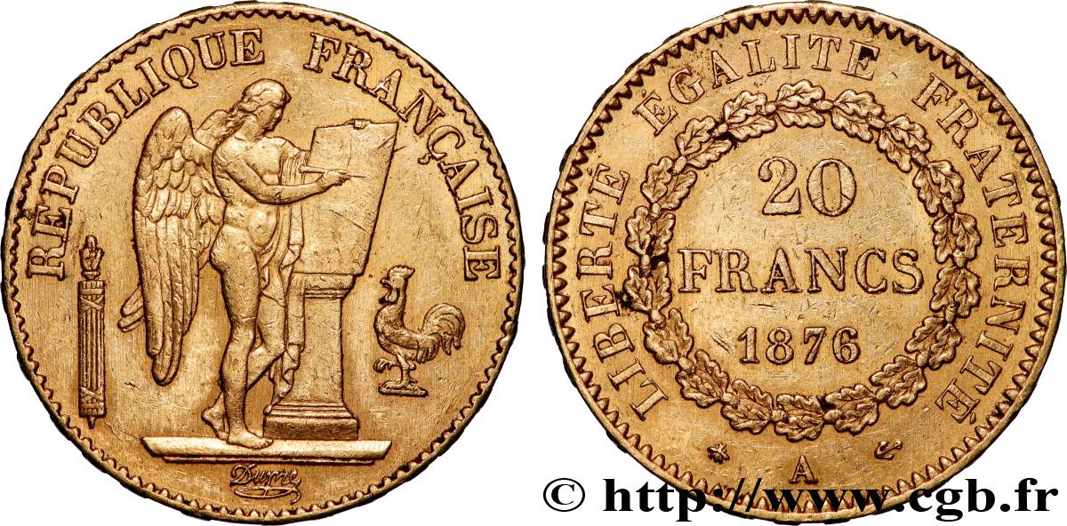 20 francs génie, Troisième république 1876 Paris F.533/4 fVZ 