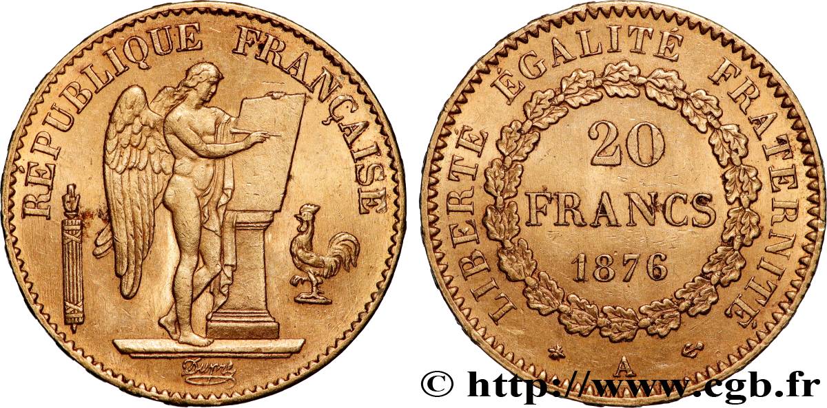 20 francs génie, Troisième république 1876 Paris F.533/4 VZ55 