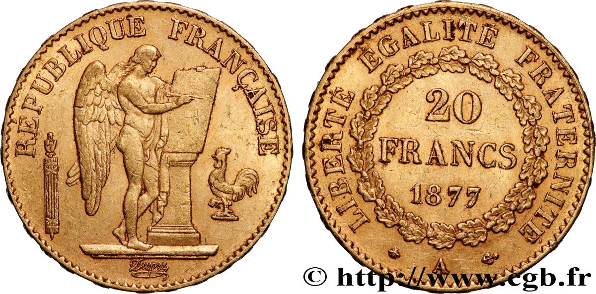 20 francs or Génie, Troisième République 1877 Paris F.533/5 AU 