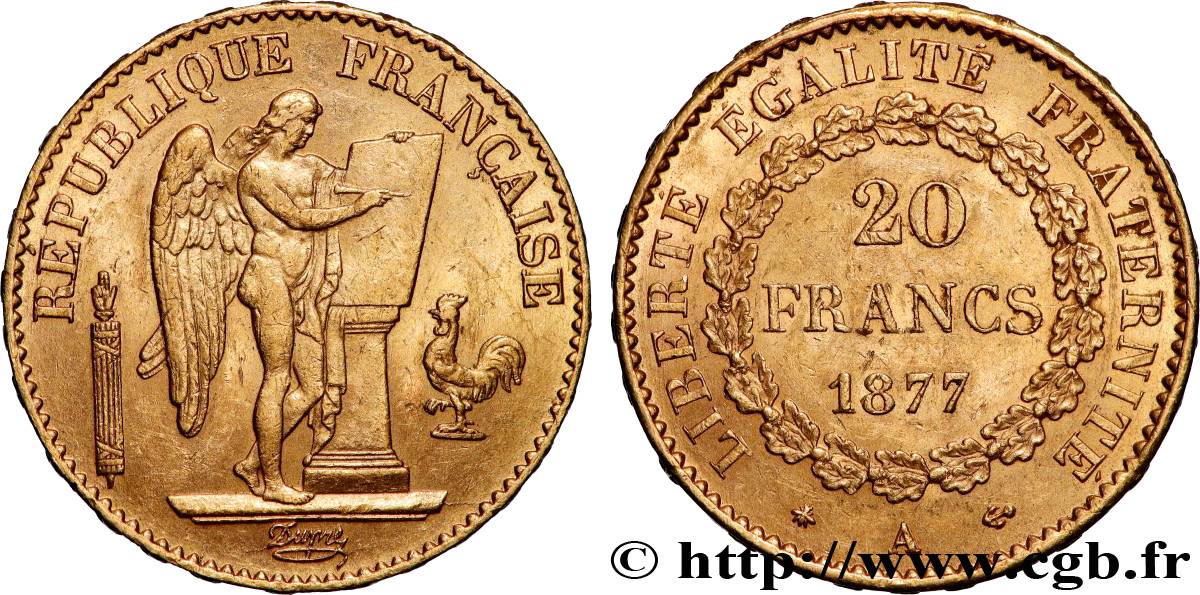20 francs or Génie, Troisième République 1877 Paris F.533/5 TTB53 