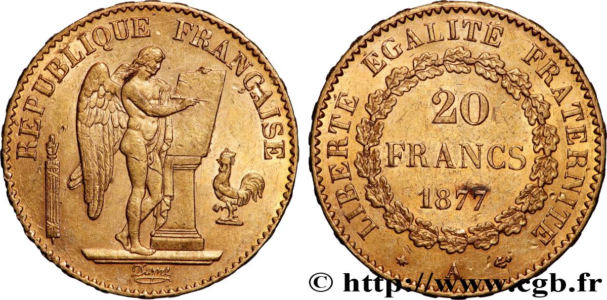20 francs or Génie, Troisième République 1877 Paris F.533/5 TTB+ 