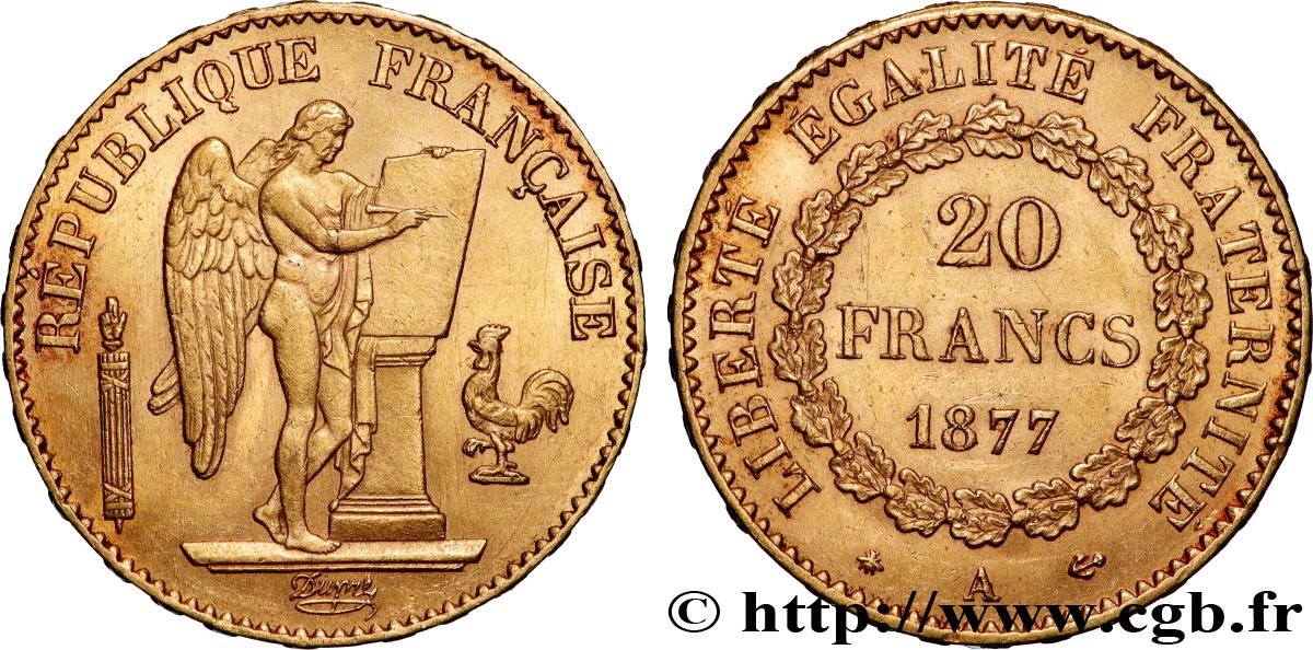 20 francs or Génie, Troisième République 1877 Paris F.533/5 q.SPL 