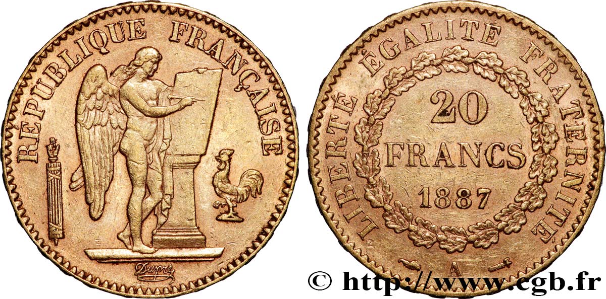 20 francs or Génie, Troisième République 1887 Paris F.533/10 q.SPL 