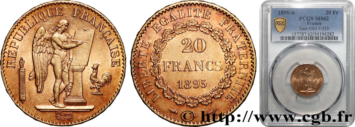 20 francs or Génie, IIIe République 1895 Paris F.533/19 SUP62 PCGS
