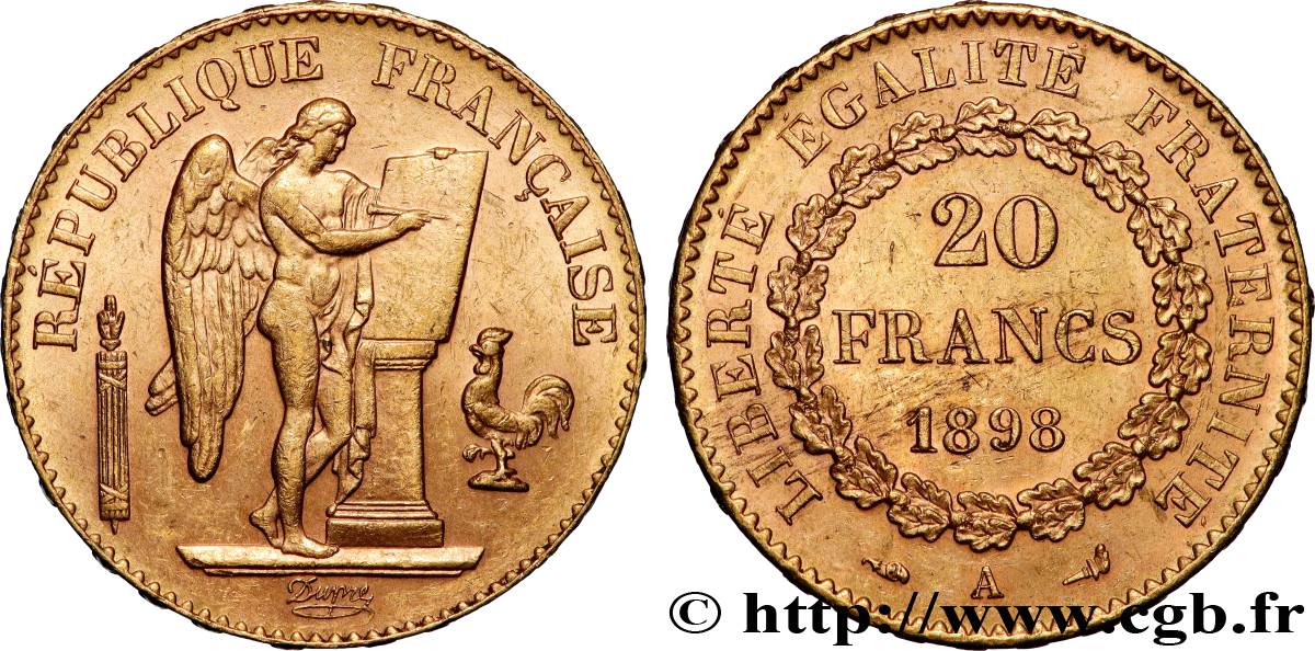 20 francs or Génie, Troisième République 1898 Paris F.533/23 AU 