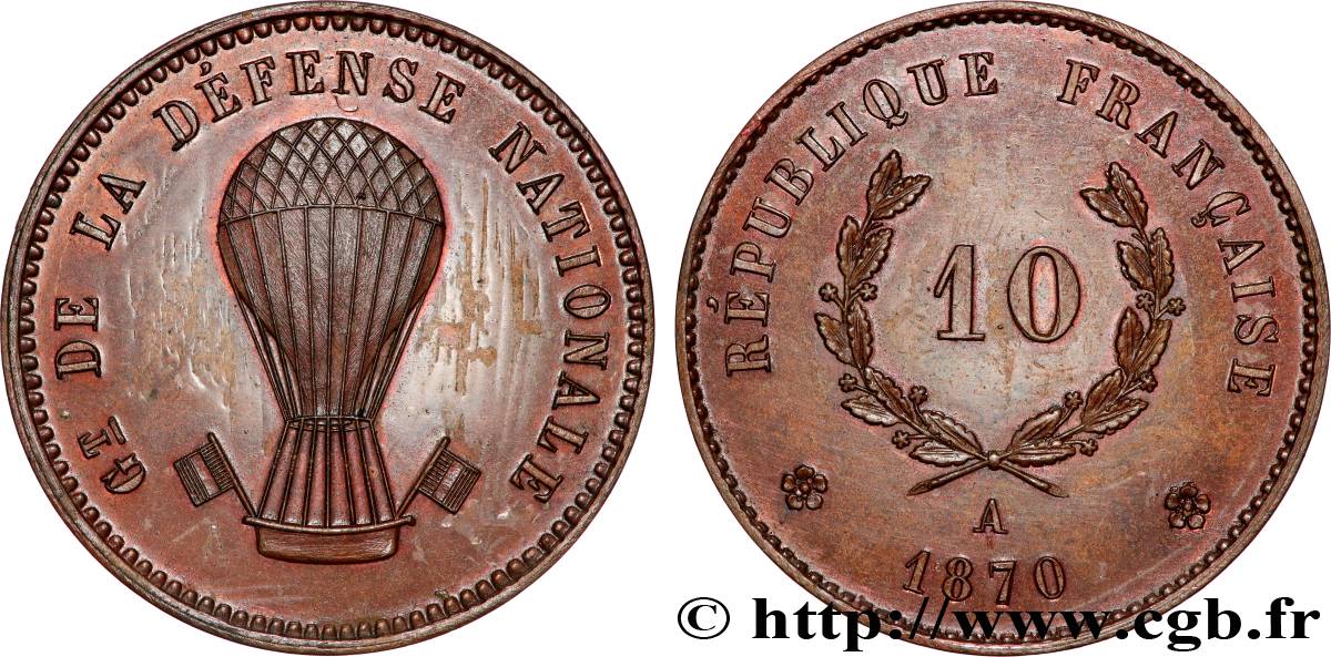 Essai au module de 10 centimes au ballon 1870 Paris VG.3780  SUP+ 