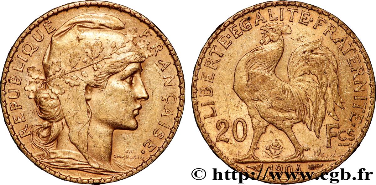 20 francs or Coq, Dieu protège la France 1904 Paris F.534/9 TTB+ 