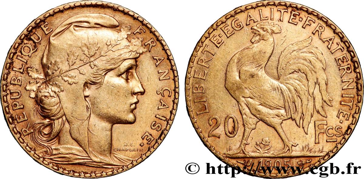 20 francs or Coq, Dieu protège la France 1905 Paris F.534/10 TTB+ 