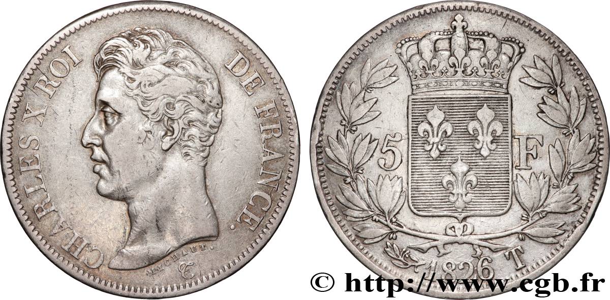 5 francs Charles X, 1er type 1826 Nantes F.310/26 q.BB 