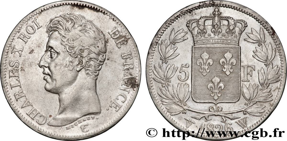 5 francs Charles X, 1er type 1826 Lille F.310/27 VF 