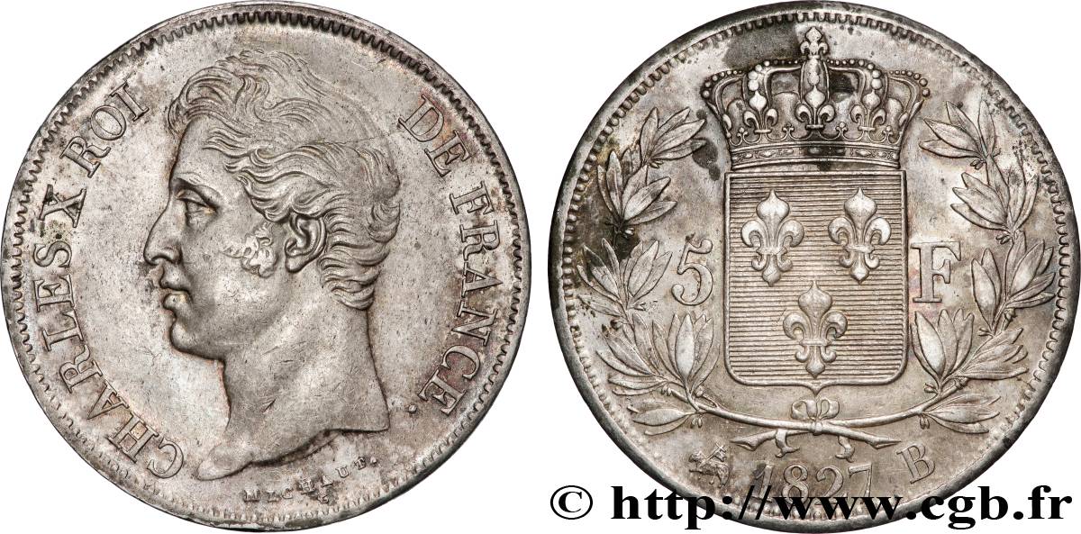 5 francs Charles X, 2e type 1827 Rouen F.311/2 EBC 
