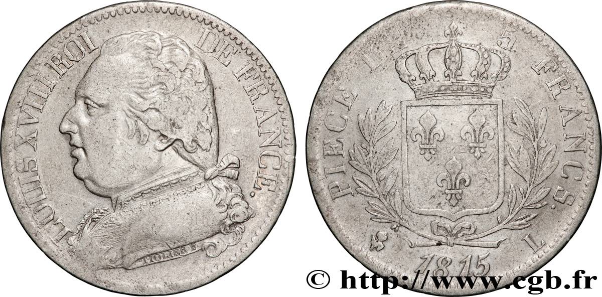 5 francs Louis XVIII, buste habillé 1815 Bayonne F.308/23 TTB 