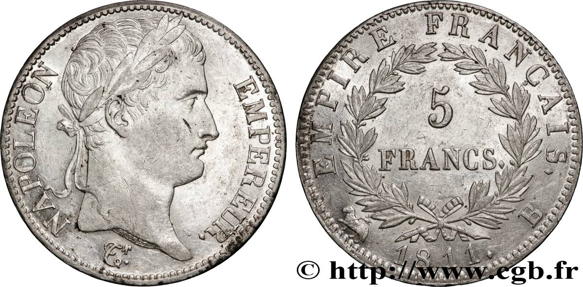 5 francs Napoléon Empereur, Empire français 1811 Rouen F.307/28 TTB+ 