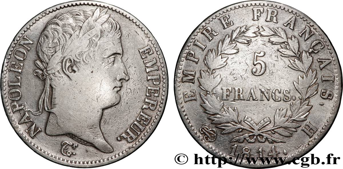 5 francs Napoléon Empereur, Empire français 1814 La Rochelle F.307/80 TB 