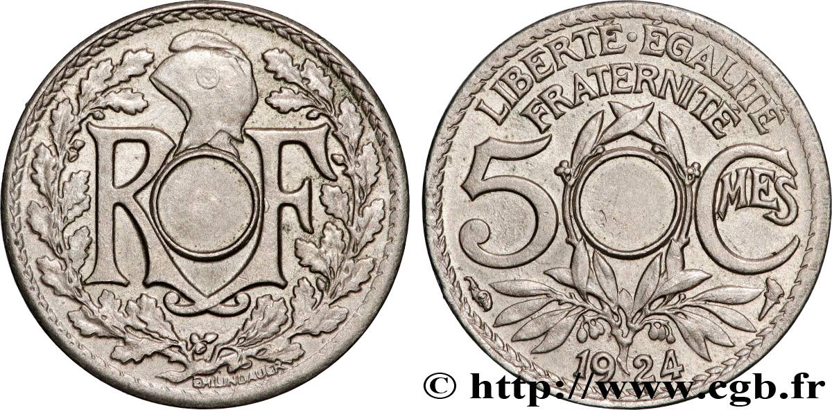 5 centimes Lindauer, petit module, non perforé 1924 Paris F.122/8 var. XF 