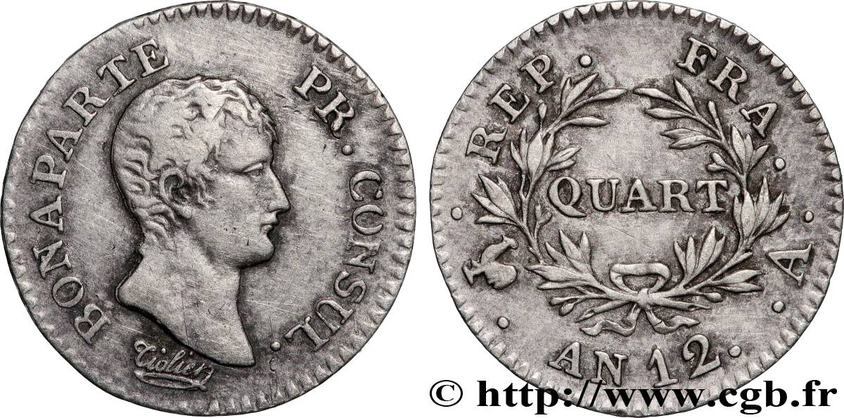 Quart (de franc) Bonaparte Premier Consul 1804 Paris F.157/1 TB+ 