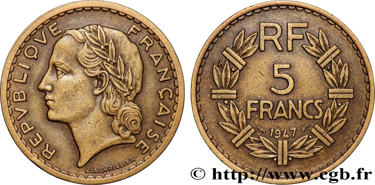 5 francs Lavrillier, bronze-aluminium 1947  F.337/9 TTB 