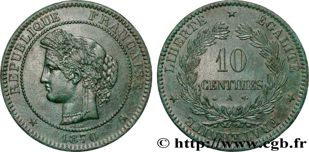 10 centimes Cérès, tout petit A 1870 Paris F.135/2 TTB+ 
