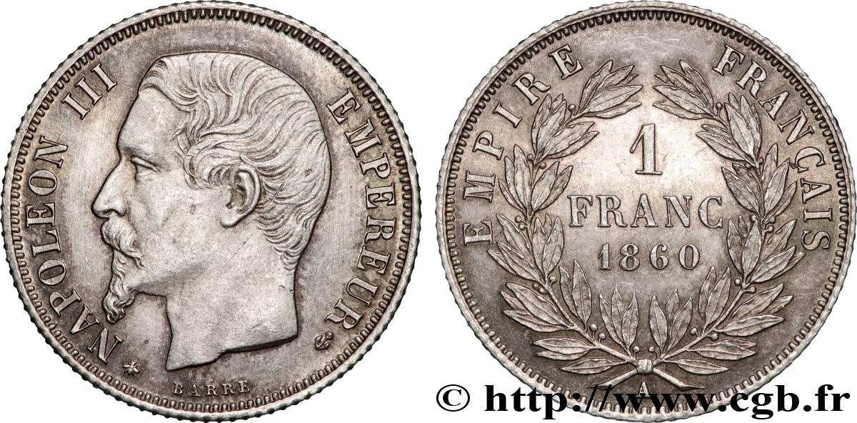 1 franc Napoléon III, tête nue 1860 Paris F.214/15 SUP 