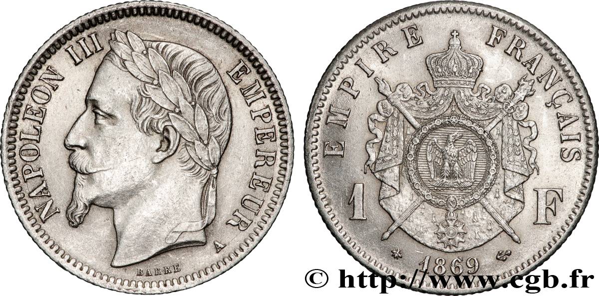 1 franc Napoléon III, tête laurée 1869 Paris F.215/14 MBC+ 