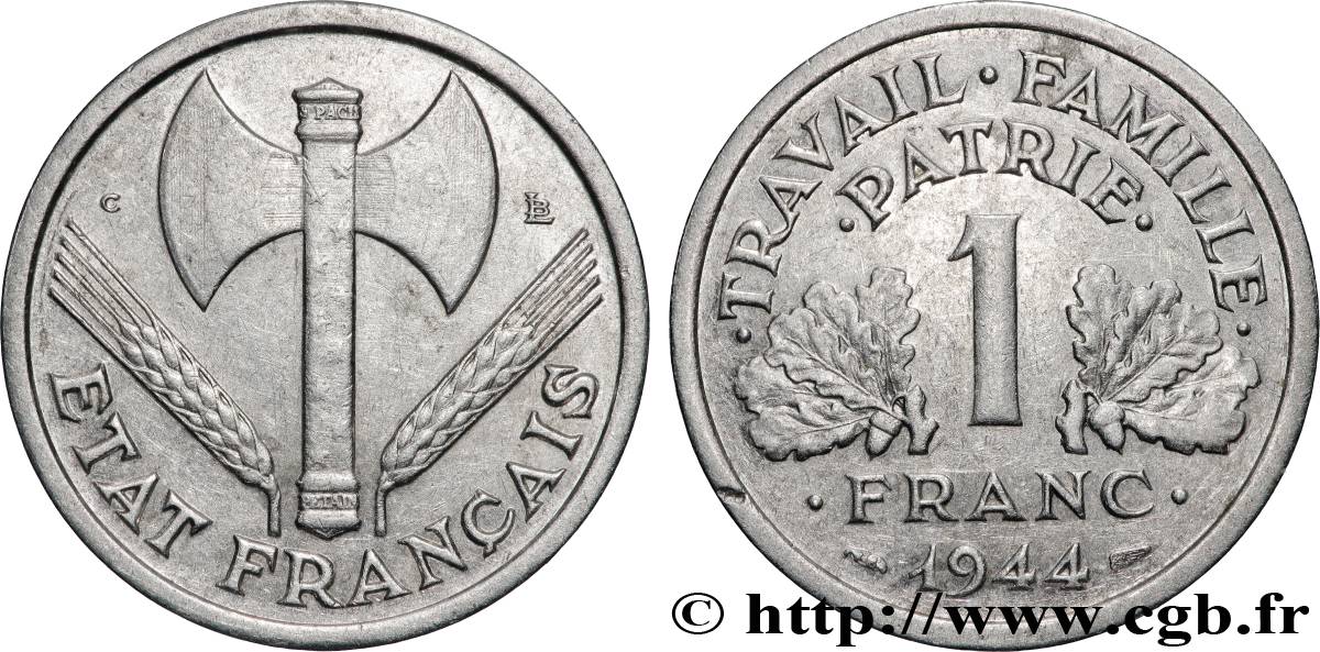 1 franc Francisque, légère, petit c 1944 Castelsarrasin F.223/8 VF 