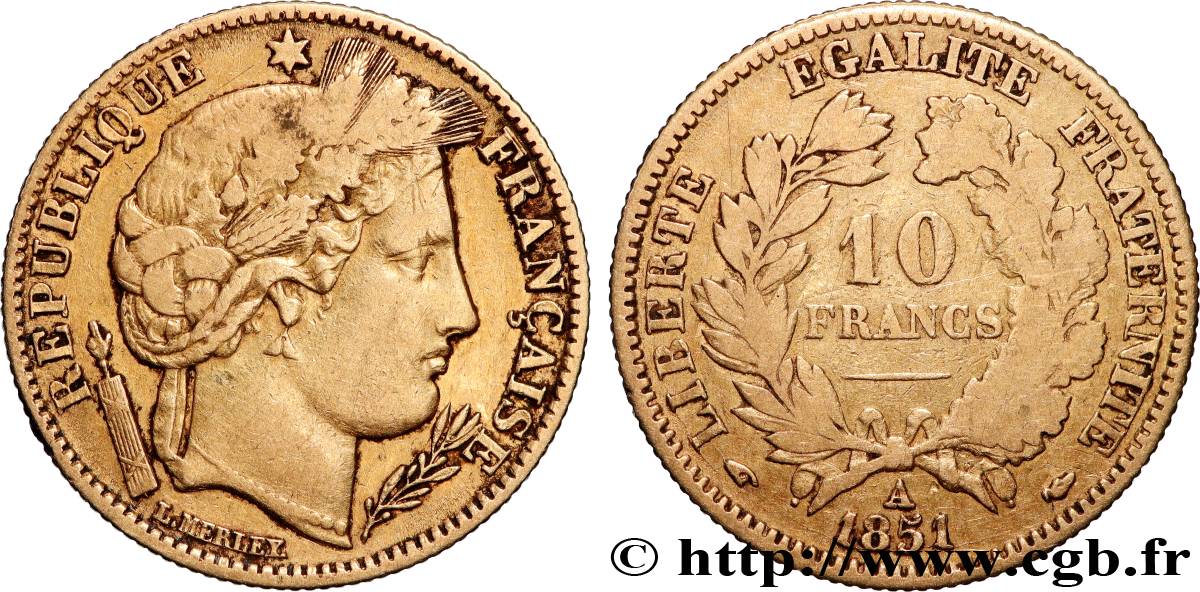 10 francs or Cérès, IIe République 1851 Paris F.504/3 S 