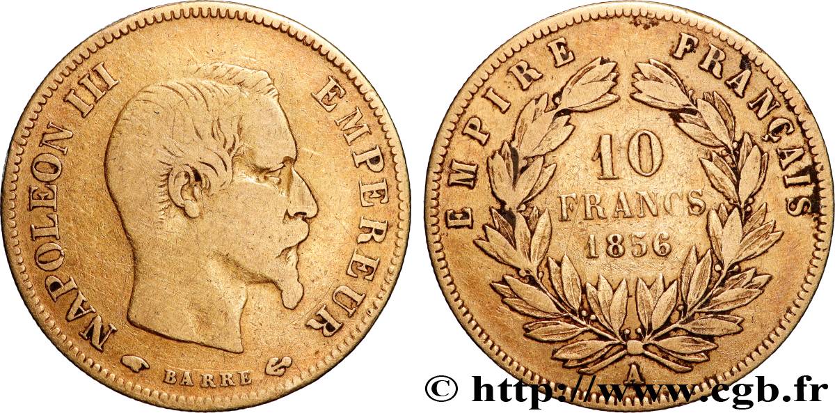 10 francs or Napoléon III, tête nue 1856 Paris F.506/3 TB 