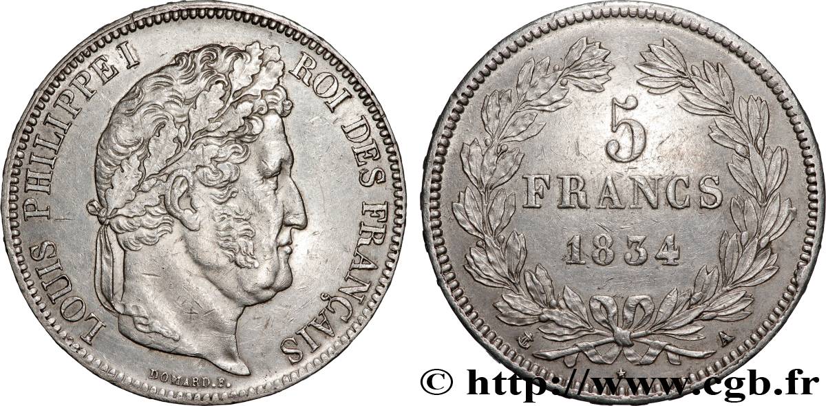 5 francs IIe type Domard 1834 Paris F.324/29 TTB+ 