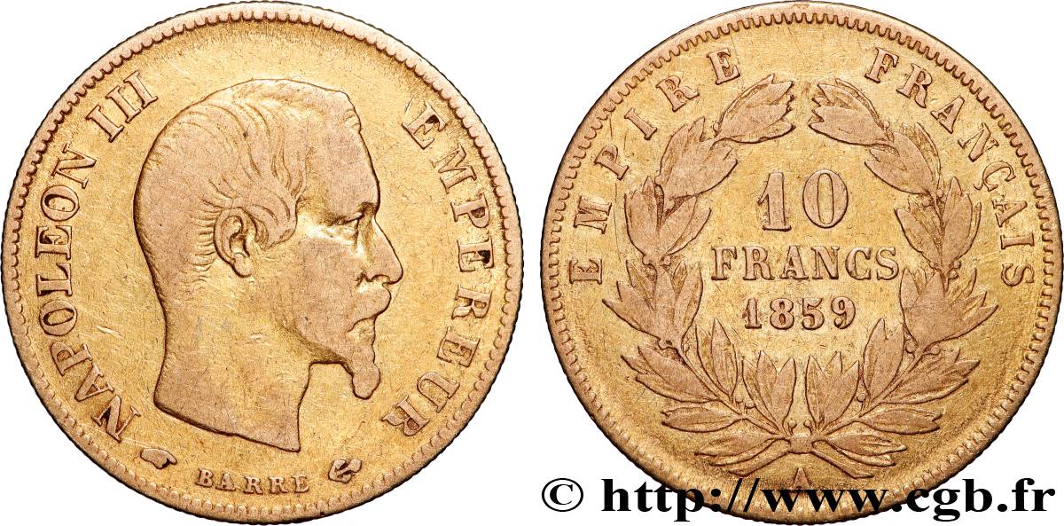 10 francs or Napoléon III, tête nue 1859 Paris F.506/7 BC 
