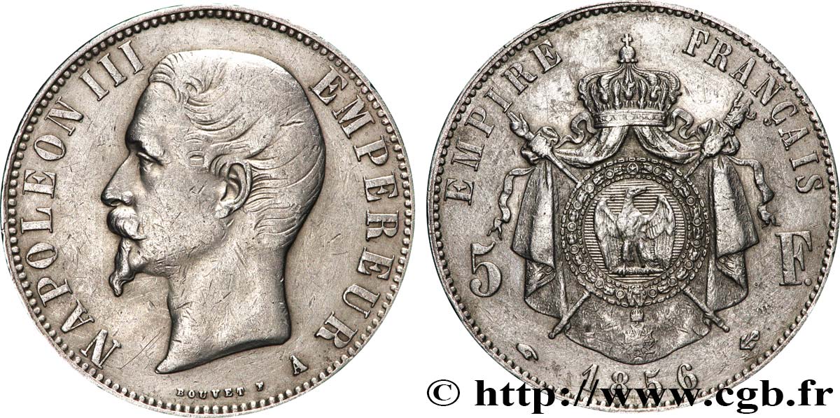 5 francs Napoléon III, tête nue, petit A 1856 Paris F.330/7 TTB 