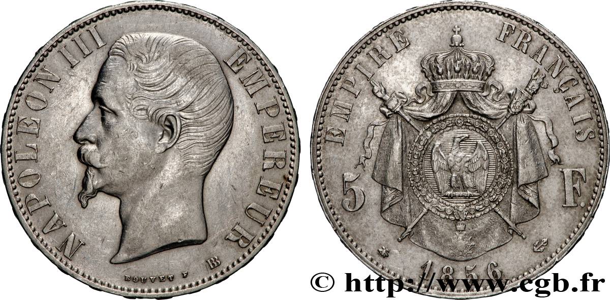5 francs Napoléon III, tête nue 1856 Strasbourg F.330/8 TTB+ 