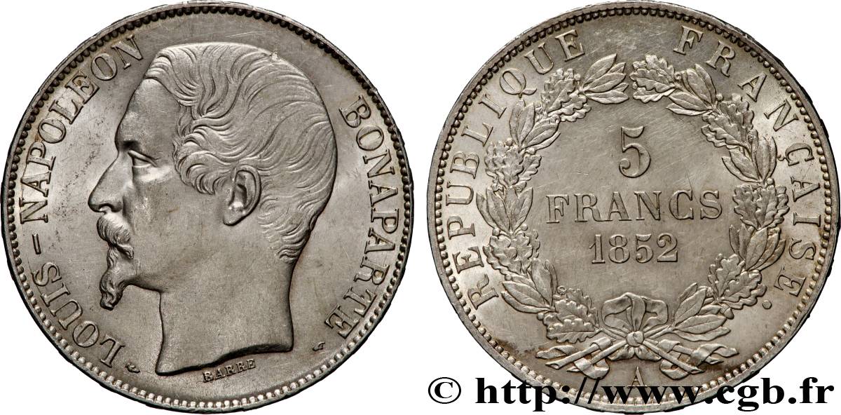 5 francs Louis-Napoléon, 1er type 1852 Paris F.329/1 SUP+ 