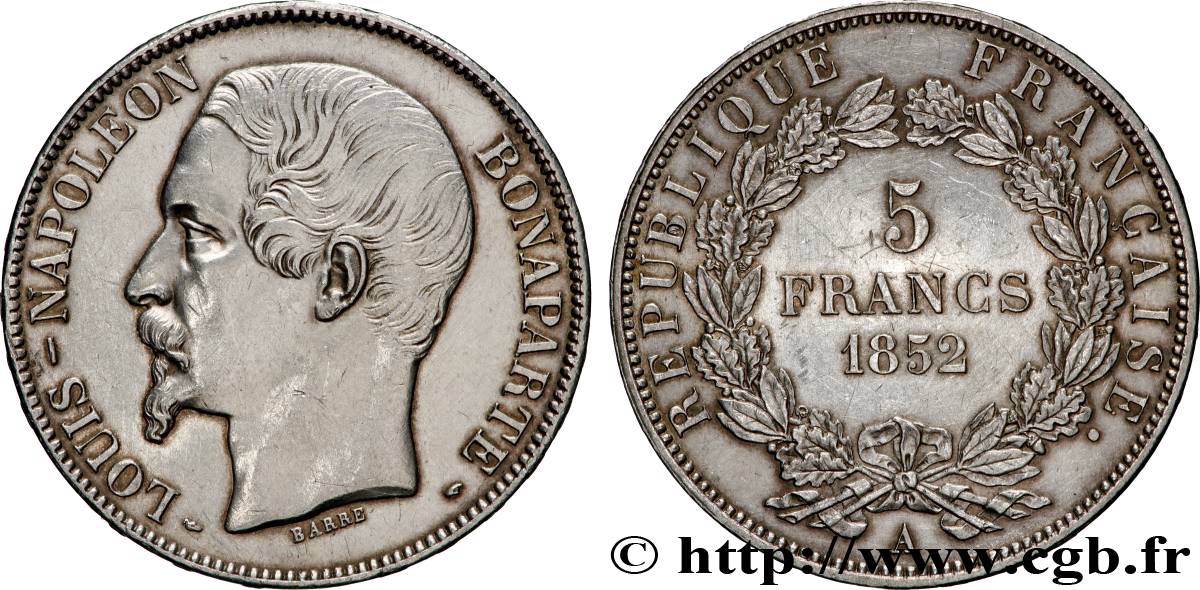 5 francs Louis-Napoléon, 1er type 1852 Paris F.329/1 SUP+ 