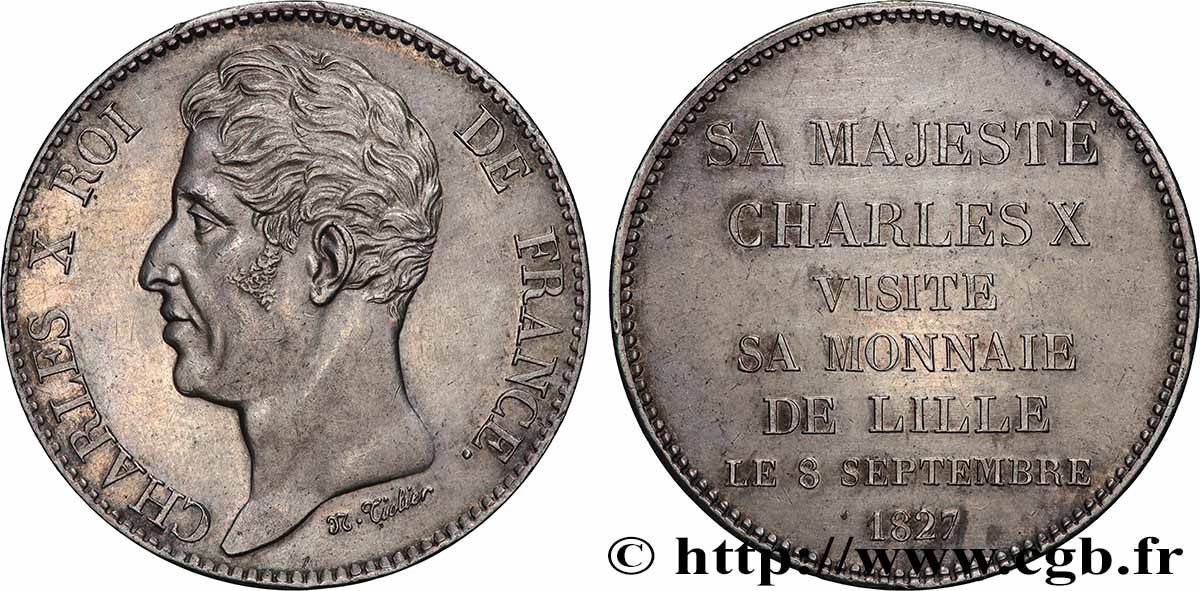 Monnaie de visite, module de 5 francs, pour la visite du roi à la Monnaie de Lille 1827 Lille VG. 2647  SUP+ 