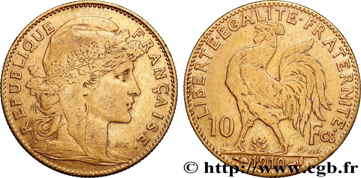 10 francs or Coq 1910 Paris F.509/11 TTB 