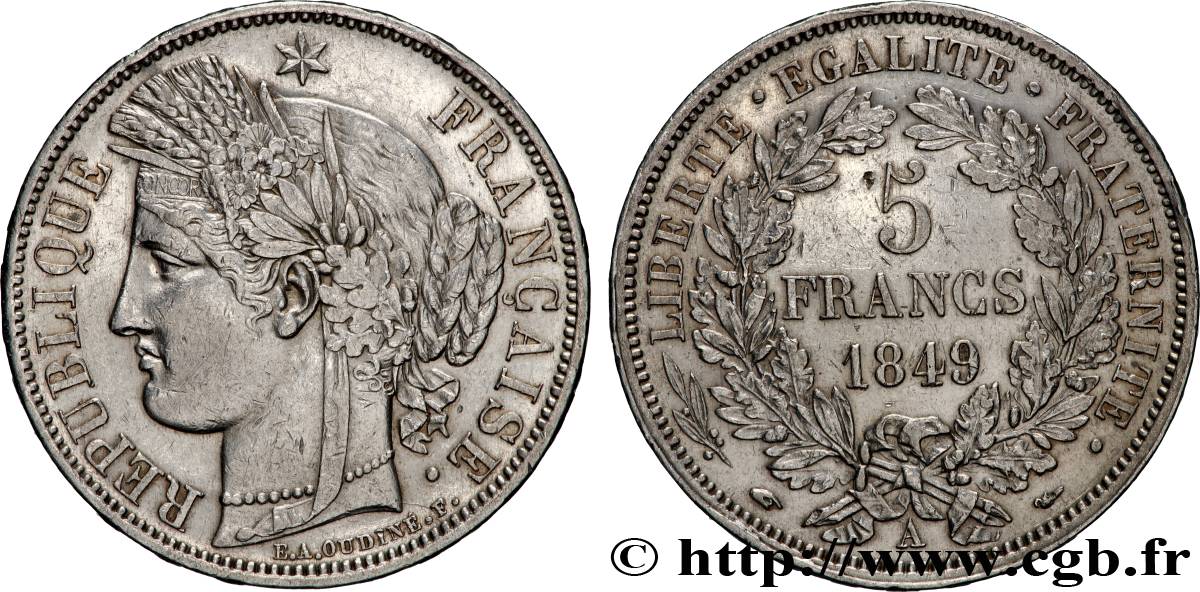 5 francs Cérès, IIe République 1849 Paris F.327/1 TTB 