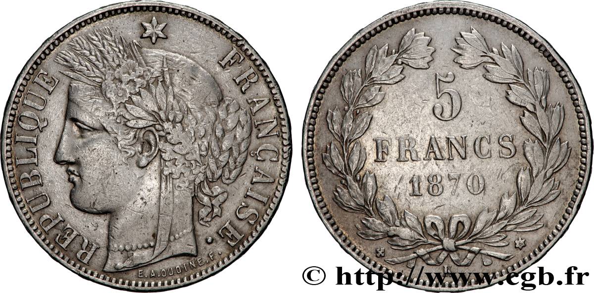 5 francs Cérès, sans légende 1870 Bordeaux F.332/5 TB+ 