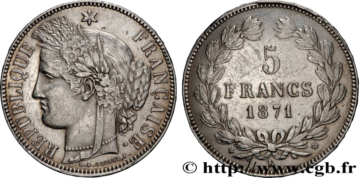 5 francs Cérès, sans légende 1871 Bordeaux F.332/8 TTB 