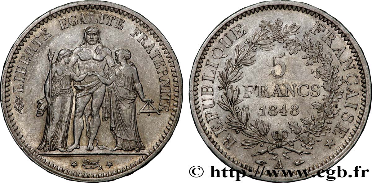 5 francs Hercule, IIe République 1848 Paris F.326/1 TTB 